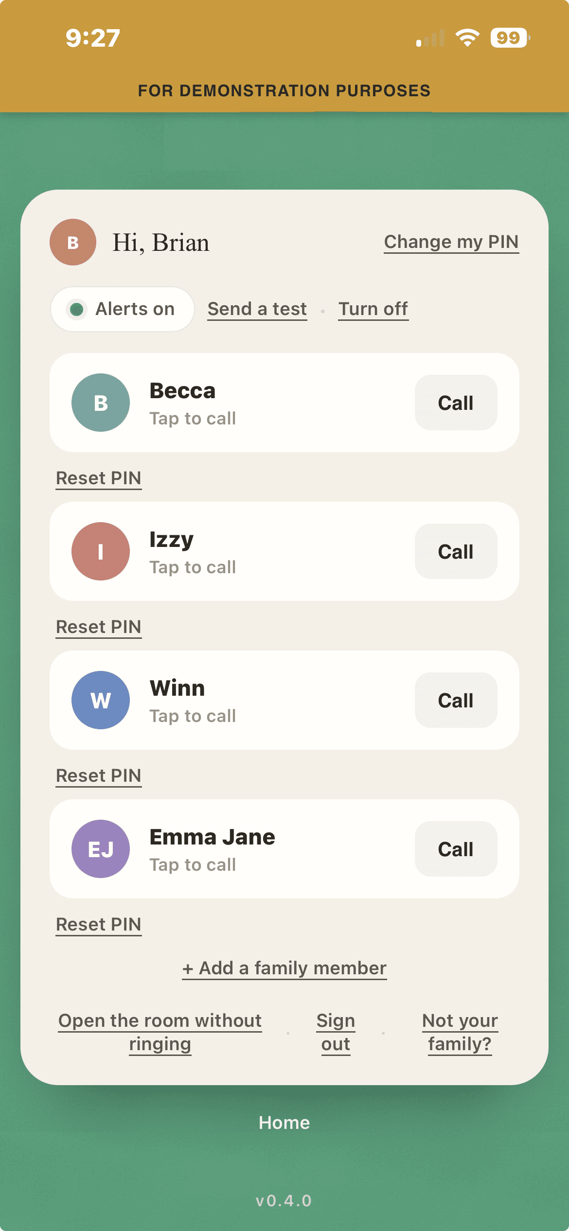 Callmata family roster — tap a name to call